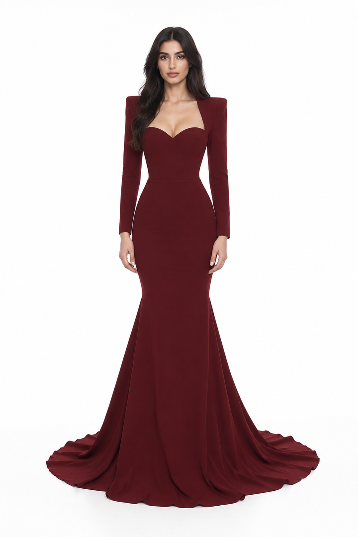 Burgundy Sweetheart Mermaid Maxi Dress - Valentina