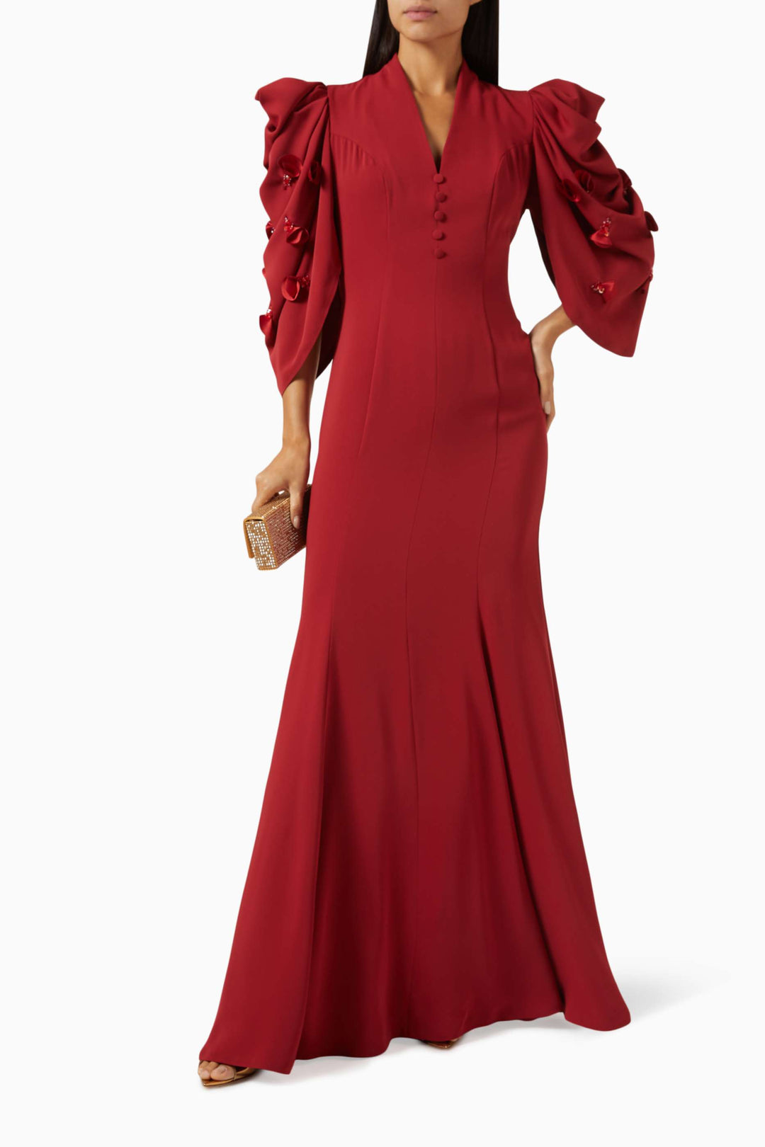 flowy gown with sculpted embellished sleeves – SERENE