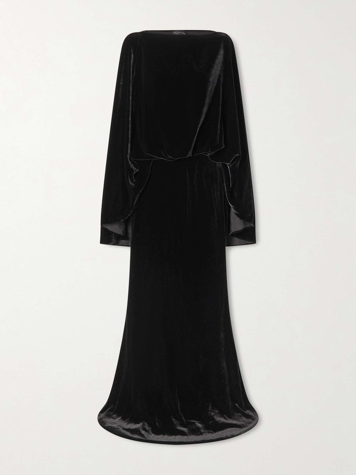 velvet gown with draped cape overlay – NOIR
