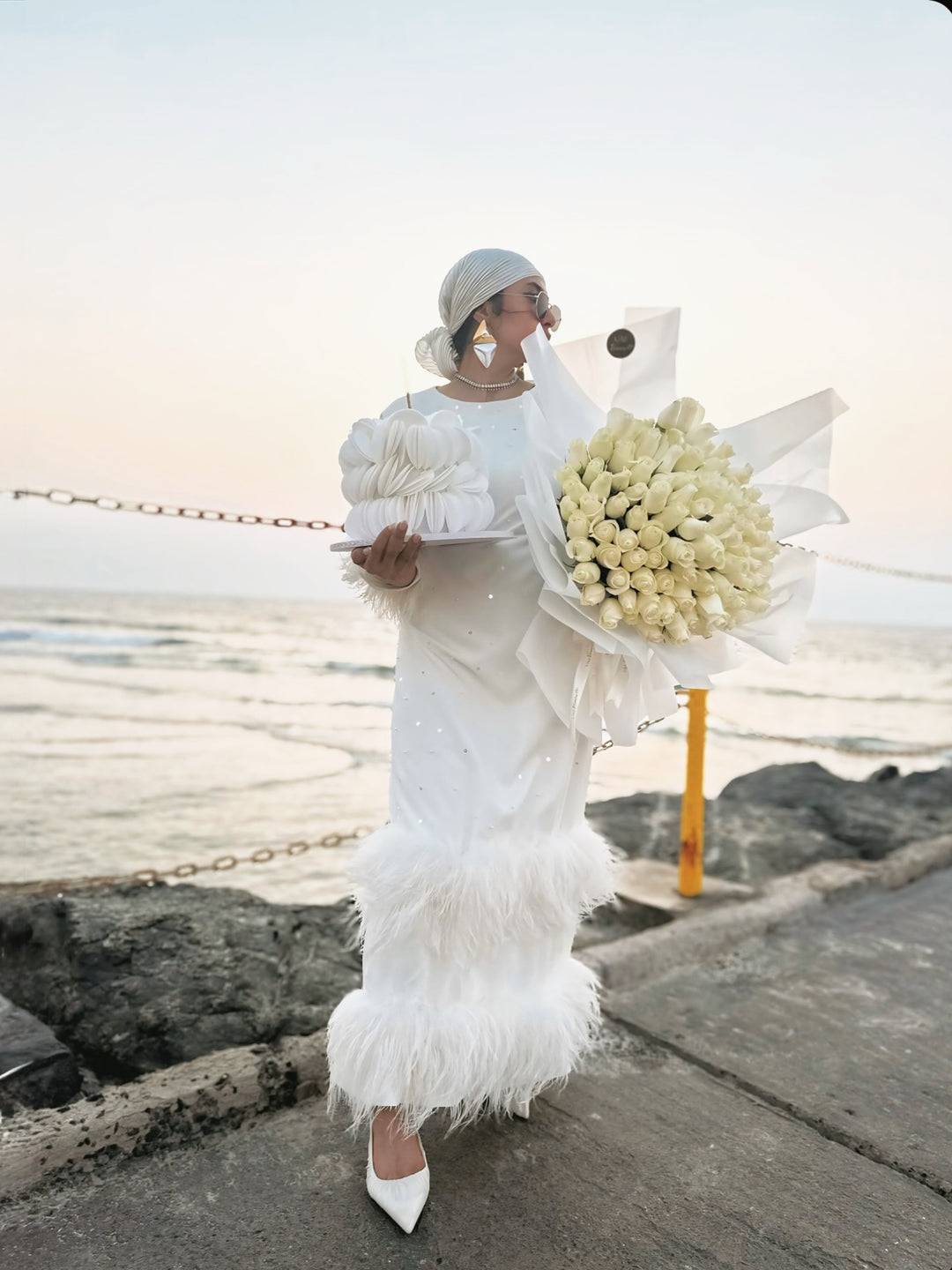 Ostrich feathered loose dress