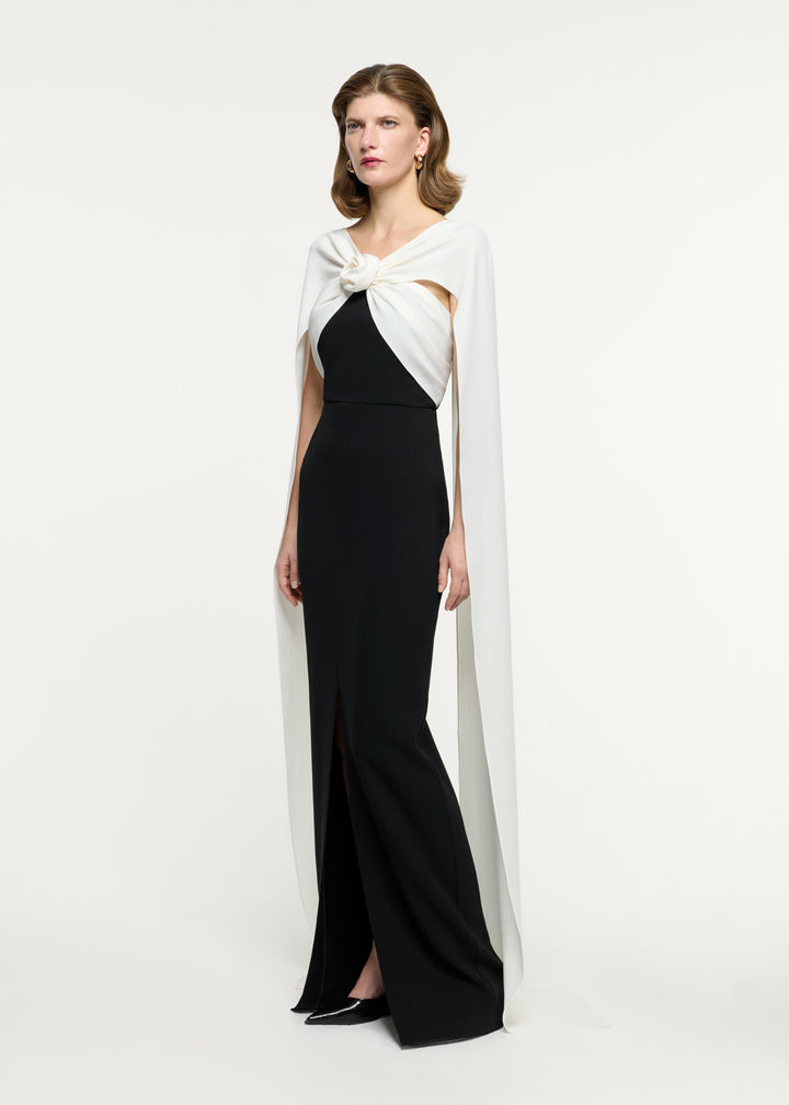two-tone gown with knotted cape overlay – LUMIERA