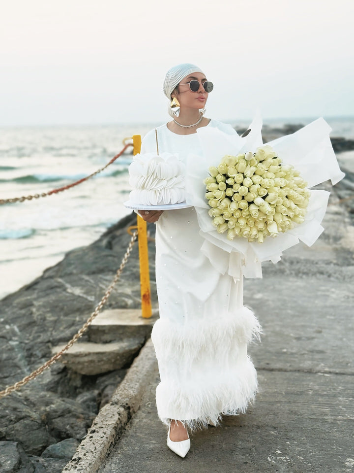 Ostrich feathered loose dress