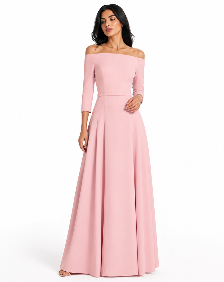 Blush Off-Shoulder A-Line Evening Gown - Grace