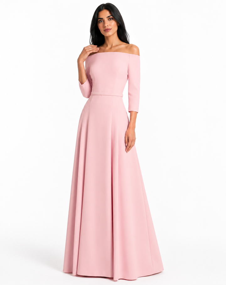 Blush Off-Shoulder A-Line Evening Gown - Grace