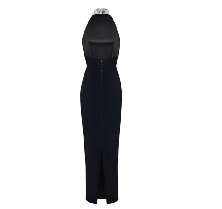 Embellished Halter Column Gown – Obsidian