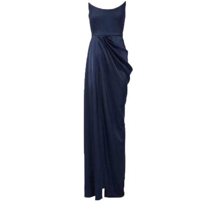 Strapless Draped Satin Gown – Midnight