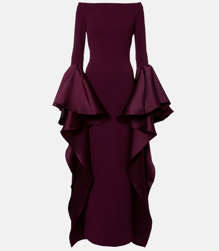 Dramatic Ruffle-Sleeve Gown - Merlot