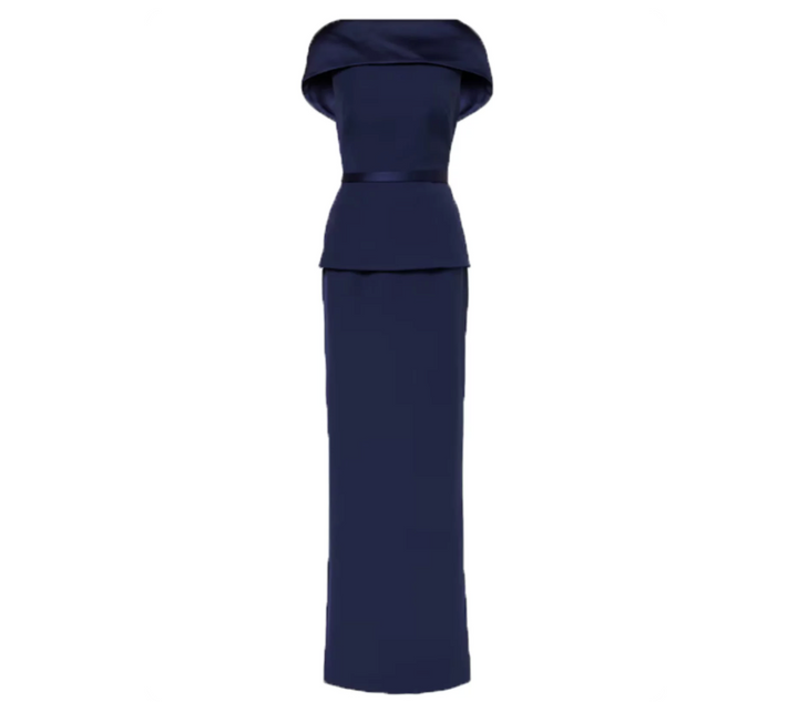 Folded Off-Shoulder Peplum Gown - Midnight