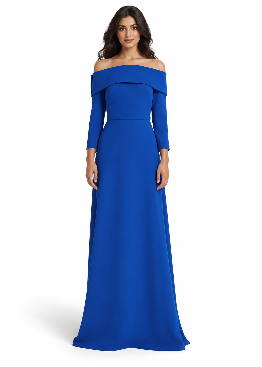 Royal Blue Off-Shoulder Long Sleeve Maxi Dress - Celeste