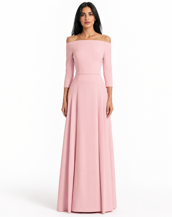 Blush Off-Shoulder A-Line Evening Gown - Grace
