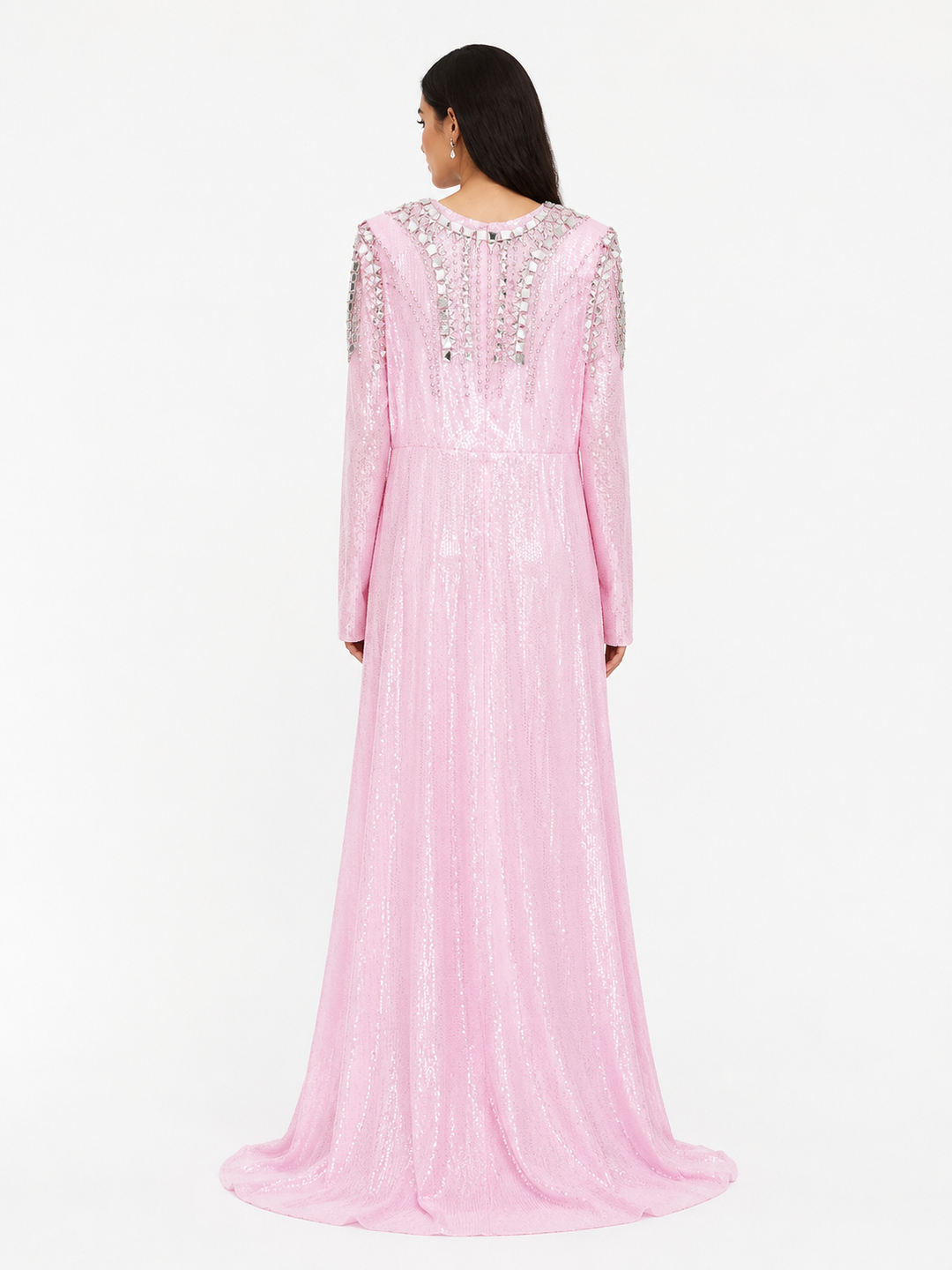 Mirror Embellished Sequin Gown - Blush