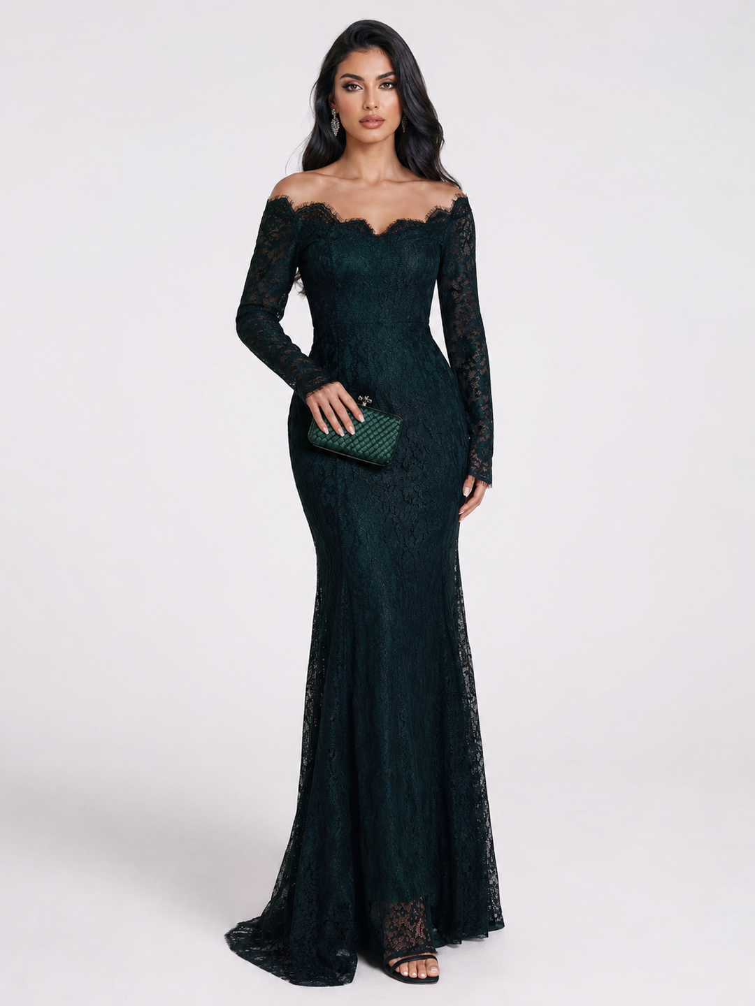 Lace Mermaid Maxi Dress - Emerald