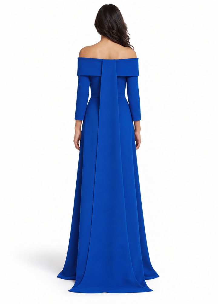 Royal Blue Off-Shoulder Long Sleeve Maxi Dress - Celeste