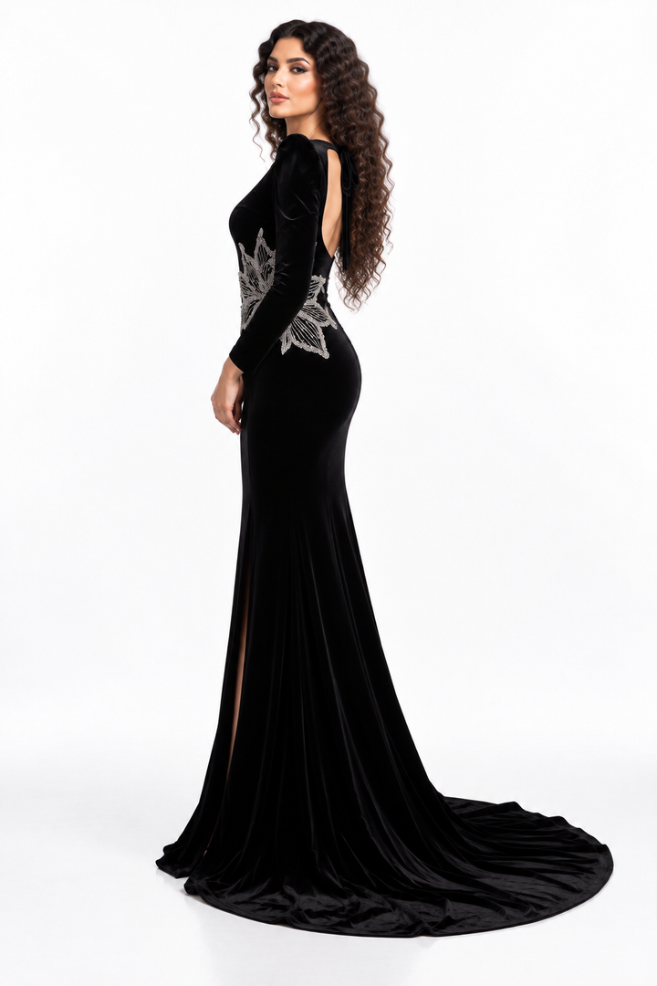 Crystal Leaf Waist Velvet - Imperial