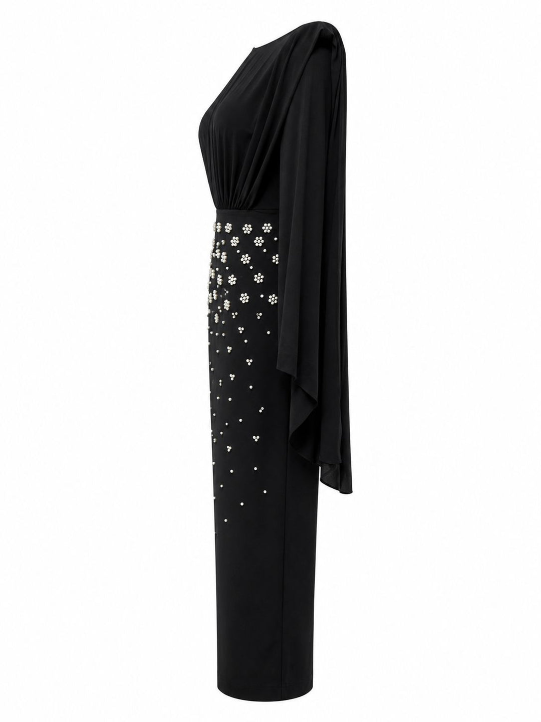 Pearl Embellished Cape Sleeve Midi Dress - Glam