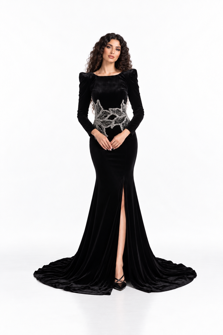 Crystal Leaf Waist Velvet - Imperial
