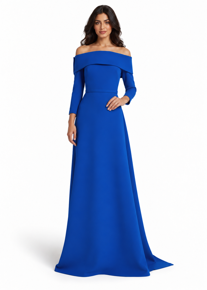 Royal Blue Off-Shoulder Long Sleeve Maxi Dress - Celeste