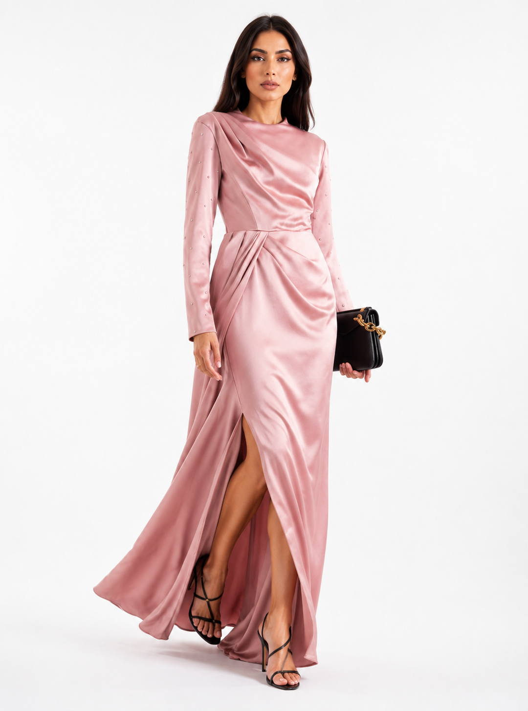 Draped Satin Maxi Dress – Blush