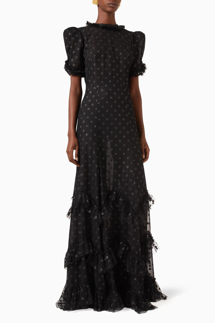 ruffled tulle gown with puff sleeves – VIENEI