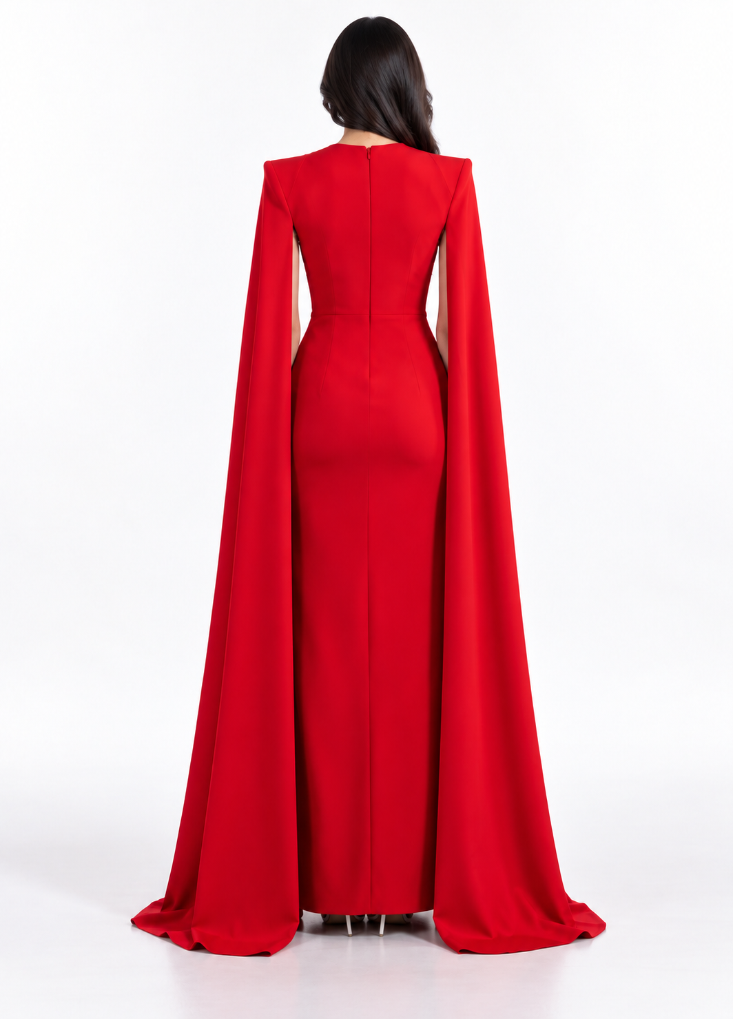 Red Strapless Cape Maxi Dress - Ruby
