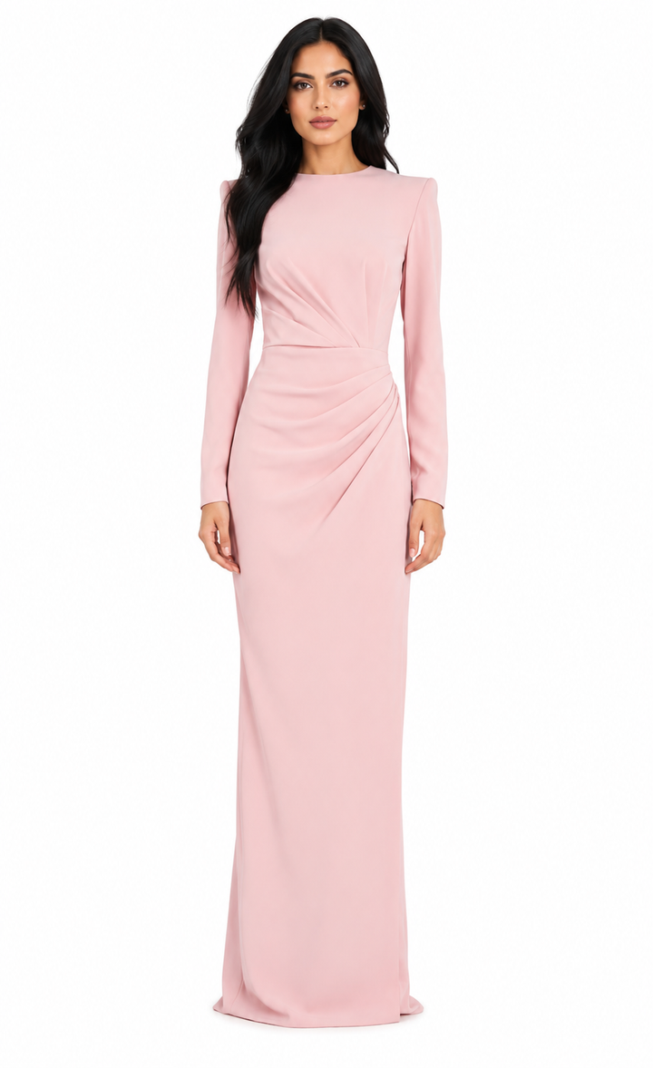Ruched Long Sleeve Maxi Dress - Blush