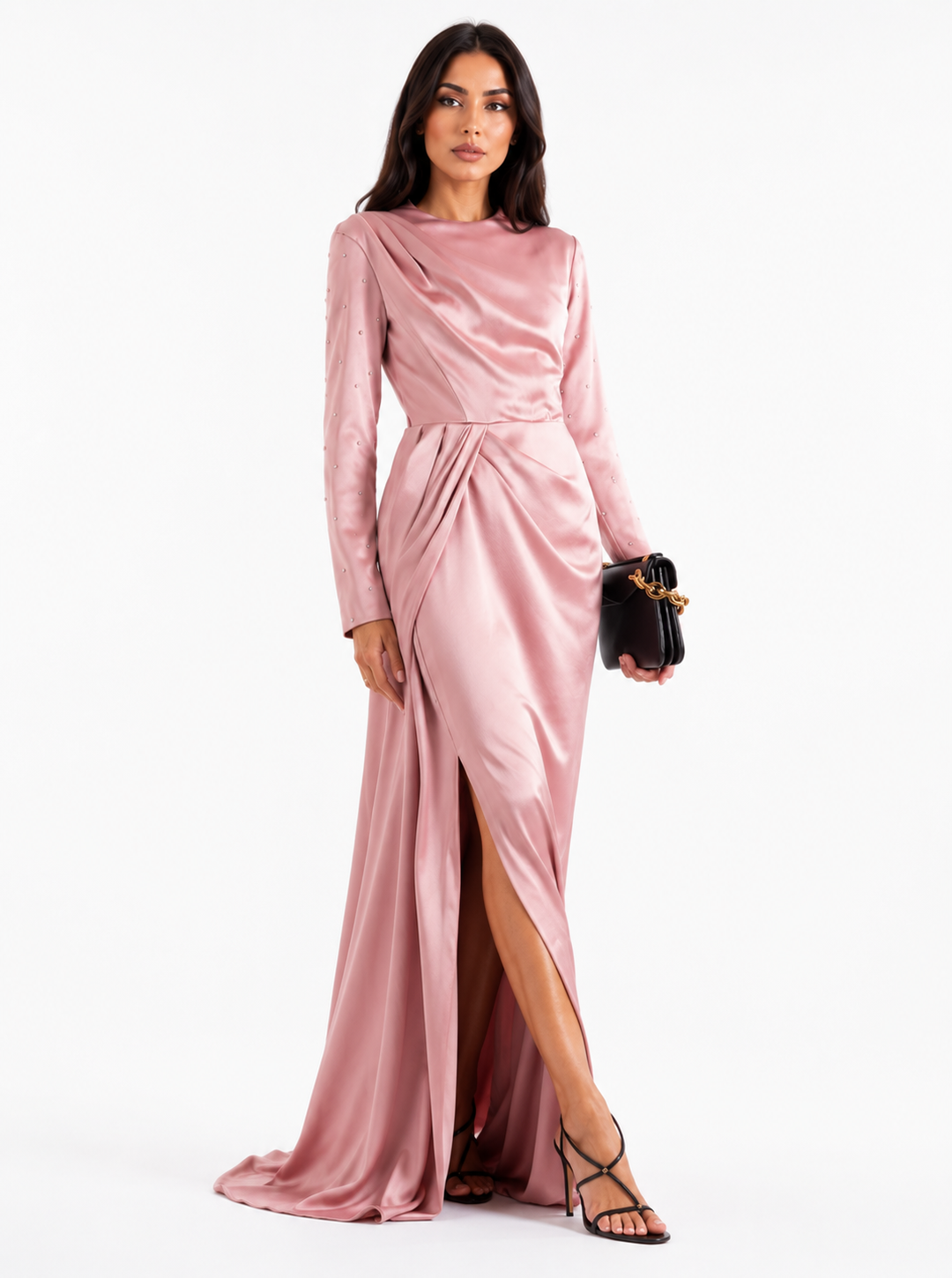 Draped Satin Maxi Dress – Blush