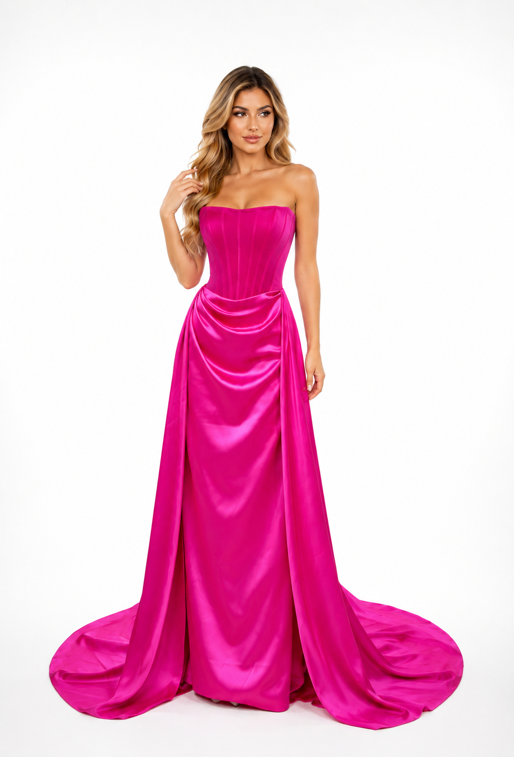 Fuchsia Strapless Satin Corset Gown – Fuchsia