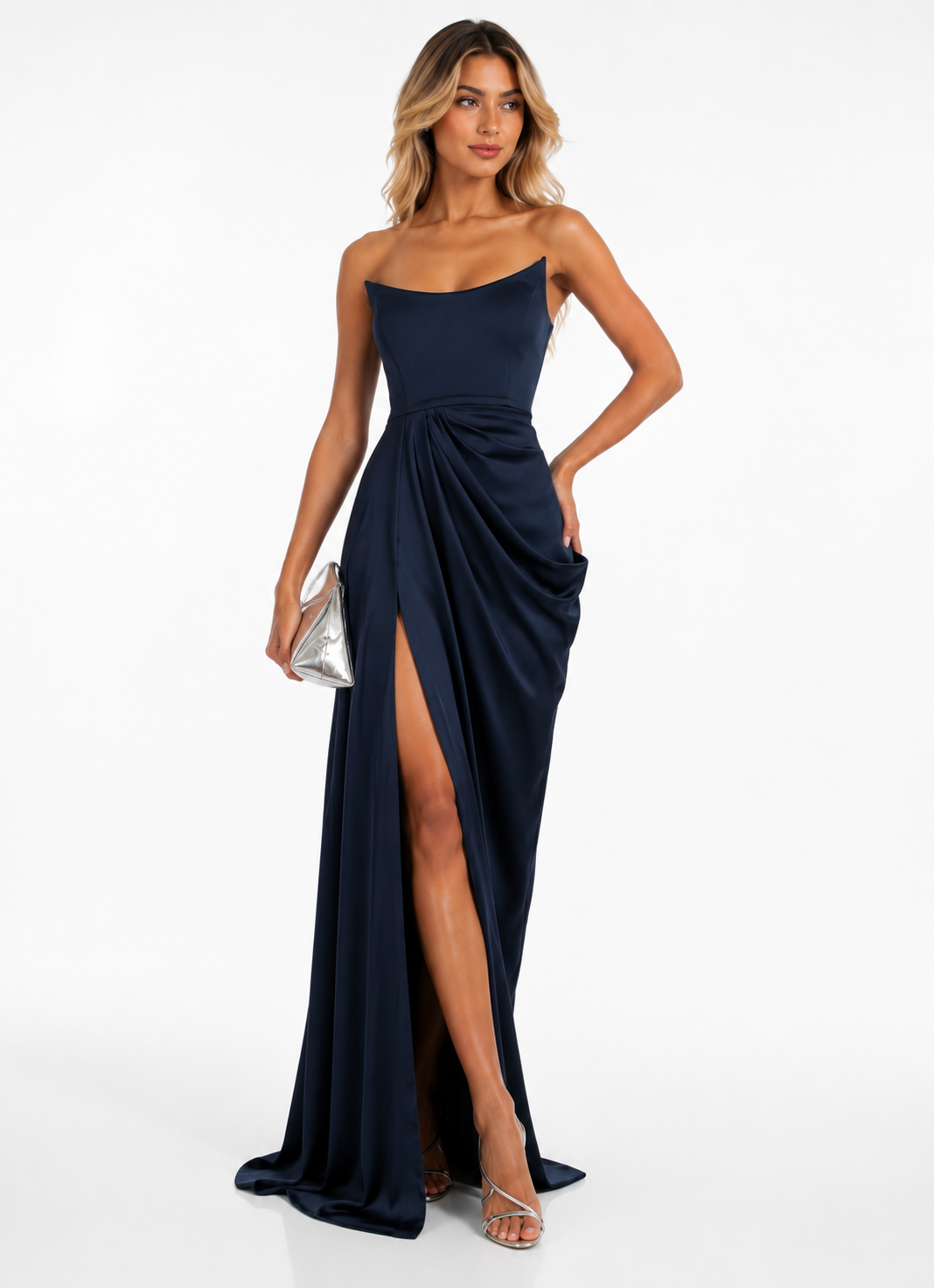 Strapless Draped Satin Gown – Midnight