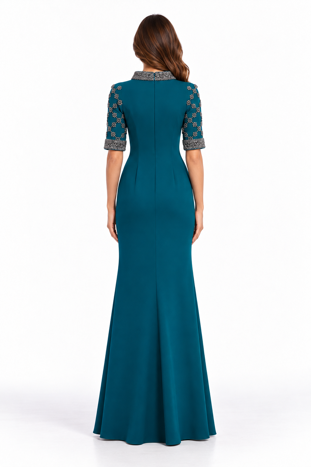 Teal Crystal Embellished Mermaid Maxi Dress - Sapphire