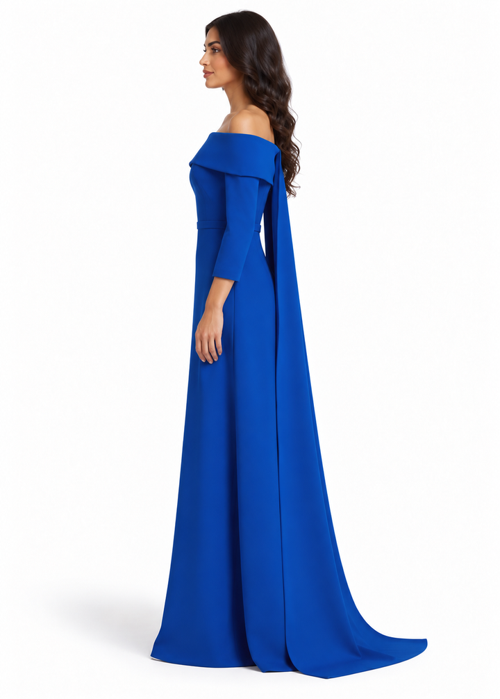Royal Blue Off-Shoulder Long Sleeve Maxi Dress - Celeste