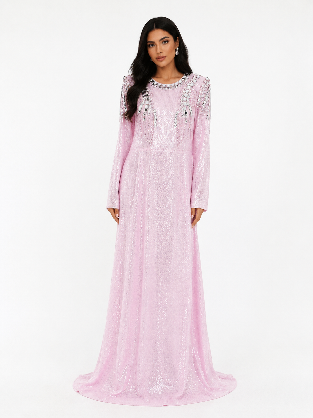 Mirror Embellished Sequin Gown - Blush