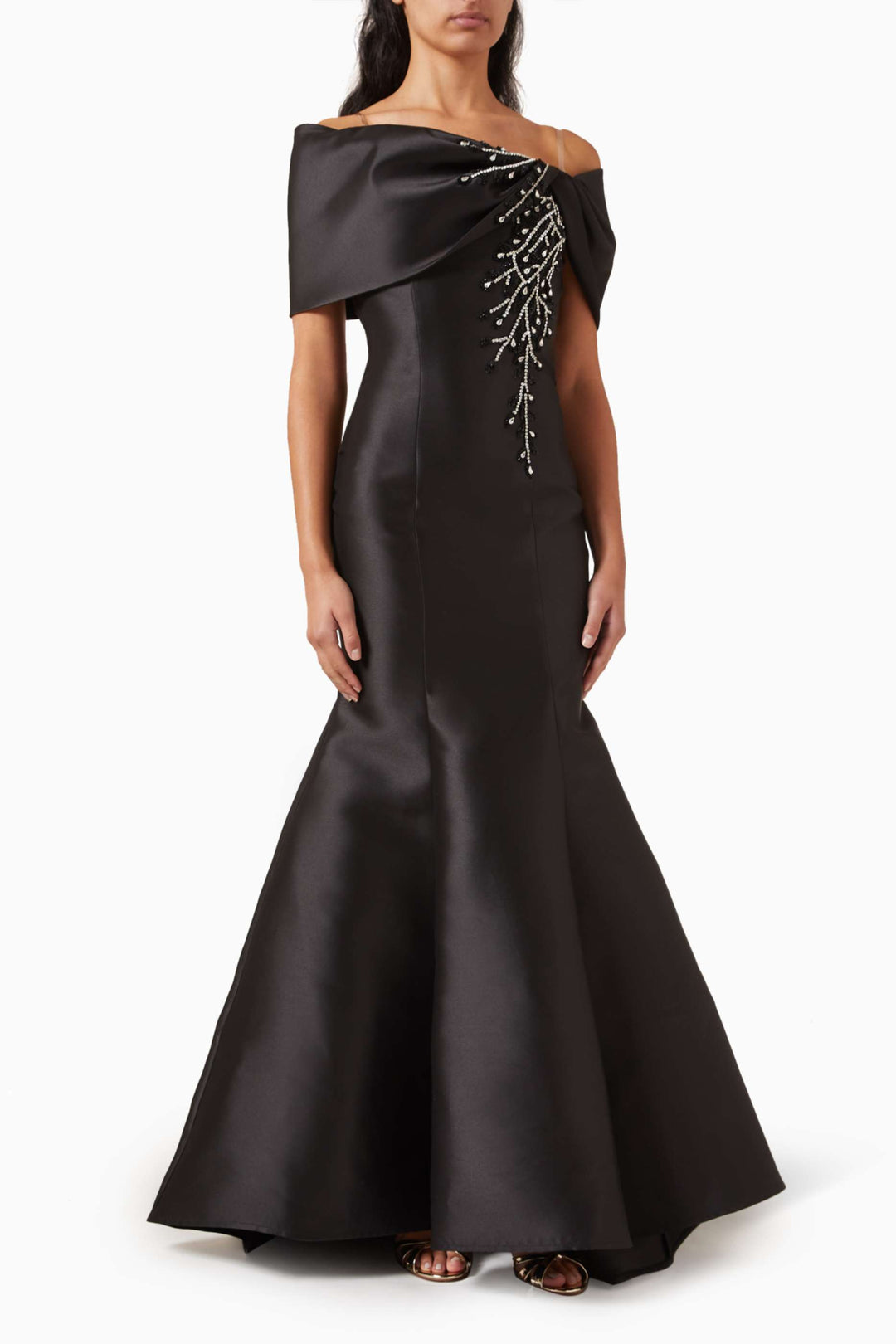 Off-shoulder mermaid gown with embellished drape – CELESTE