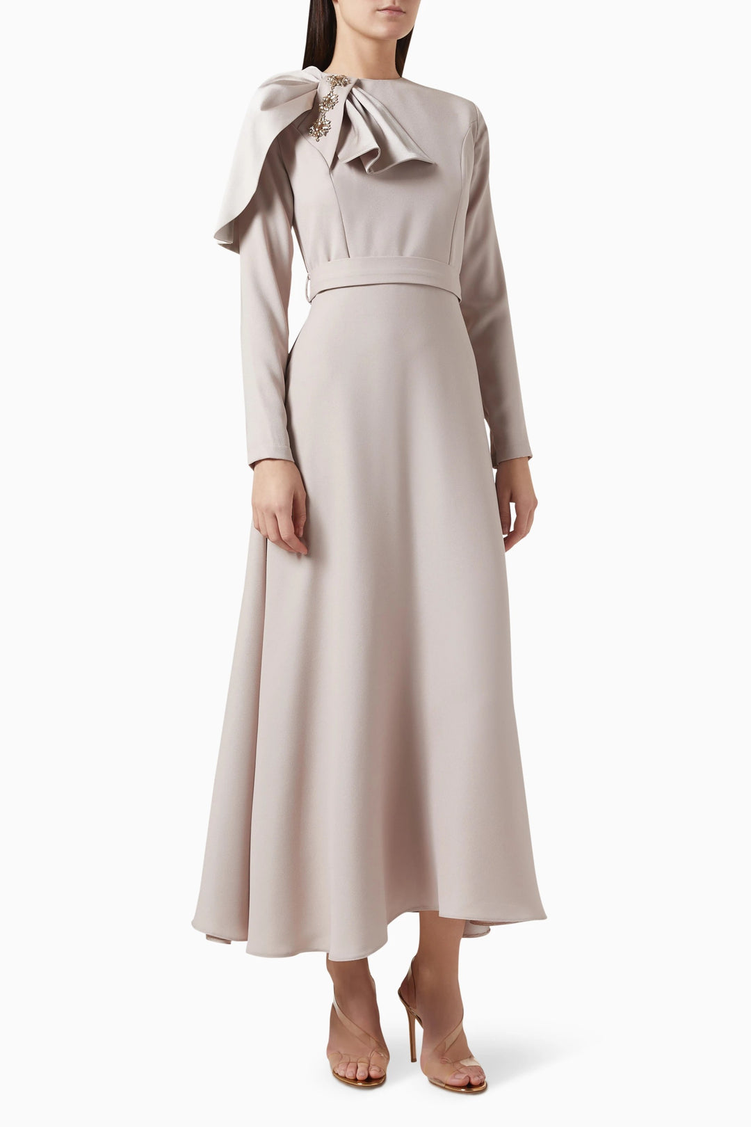 long-sleeve gown with bow-shoulder detail – VIVIENNE