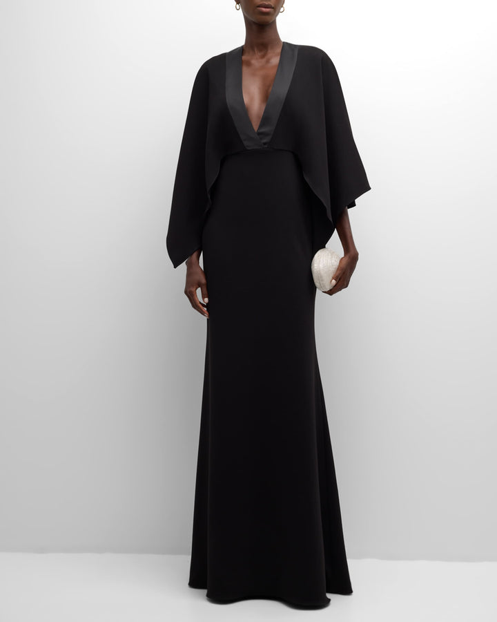 deep-V cape-sleeve evening gown – NOIIRÉ