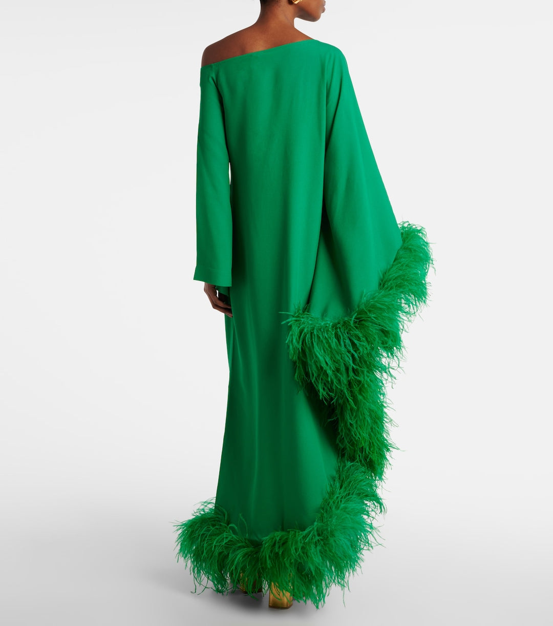 asymmetric gown with feather trim – VIVID
