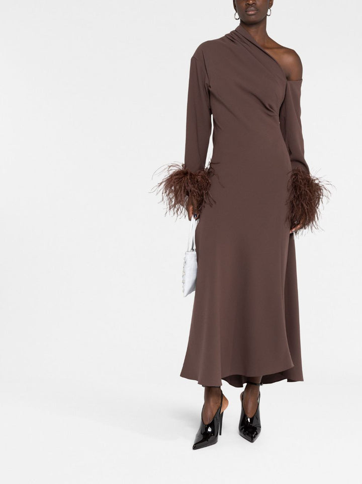 One-shoulder midi dress with feather cuffs – COCOA