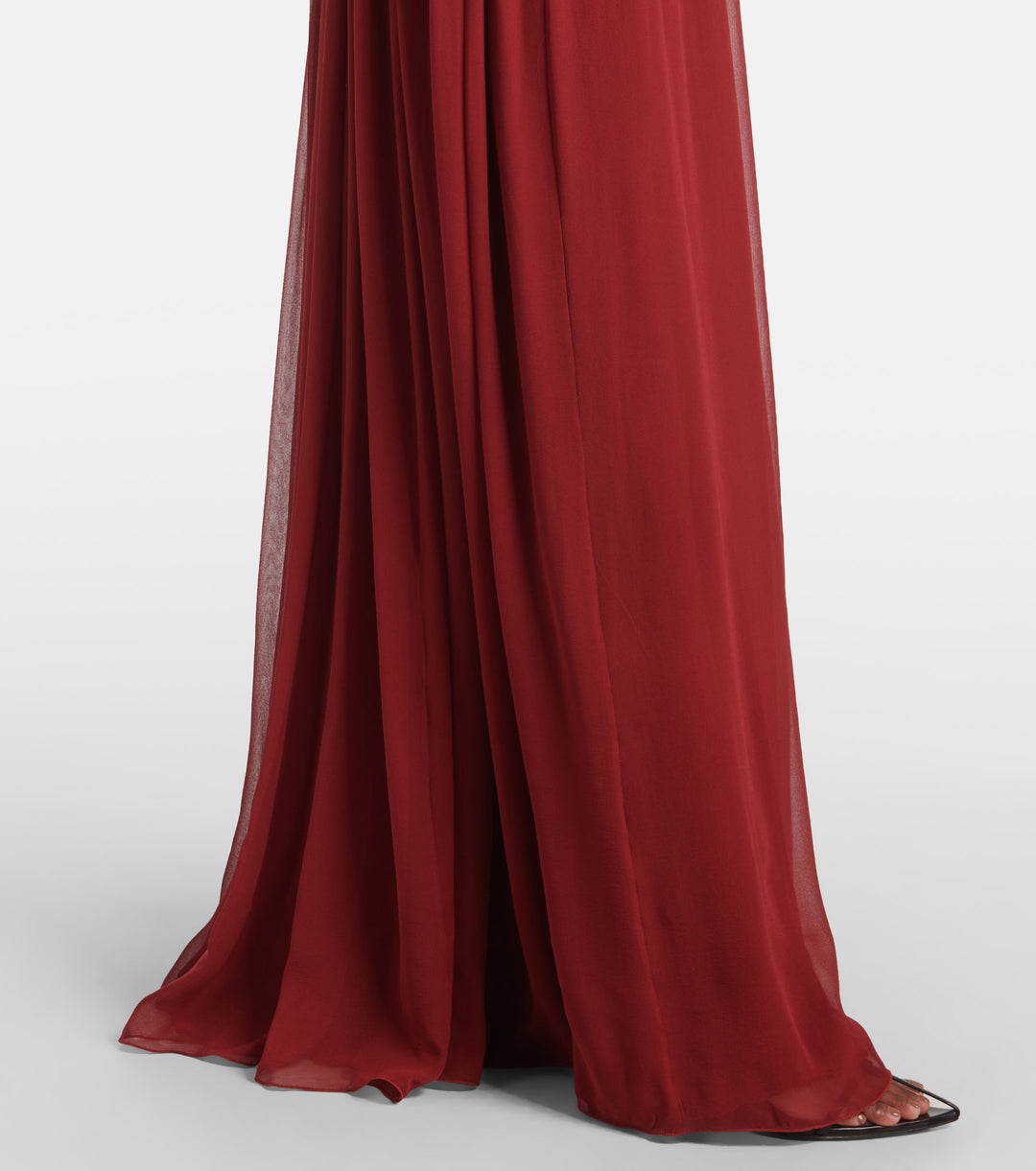 chiffon gown with lace-trim plunging neckline – RAELLA