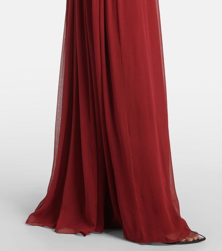 chiffon gown with lace-trim plunging neckline – RAELLA
