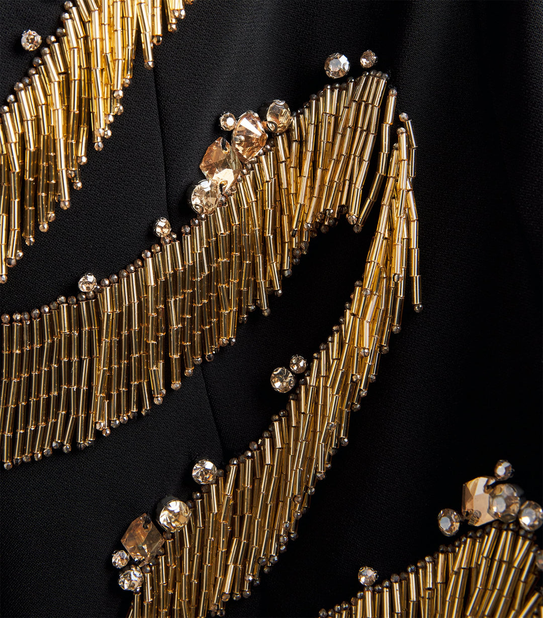 long-sleeve gown with cascading sequin ribbon – SAPPHIRE