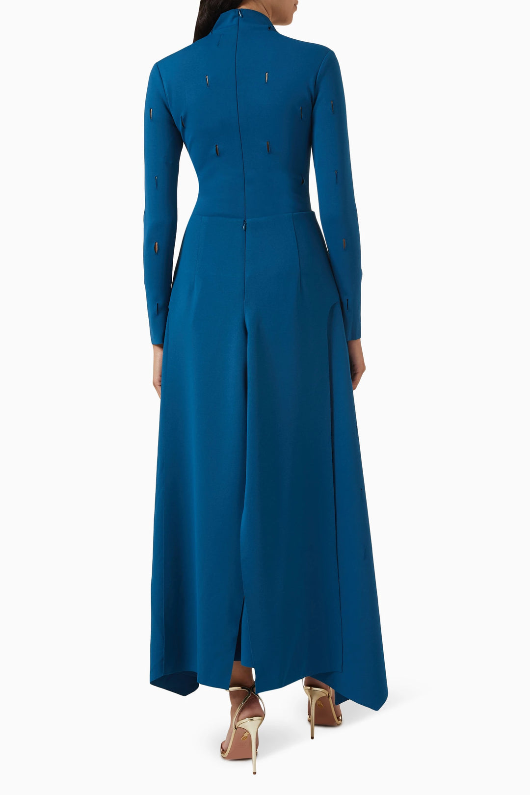 high-neck long-sleeve gown with front slit – RUBINA