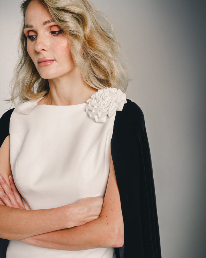 two-tone column gown with draped cape sleeves – AURORA