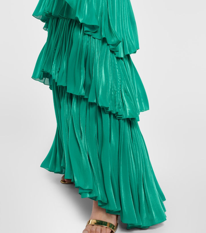 pleated tiered gown with bow-tie neckline – ROLIEN