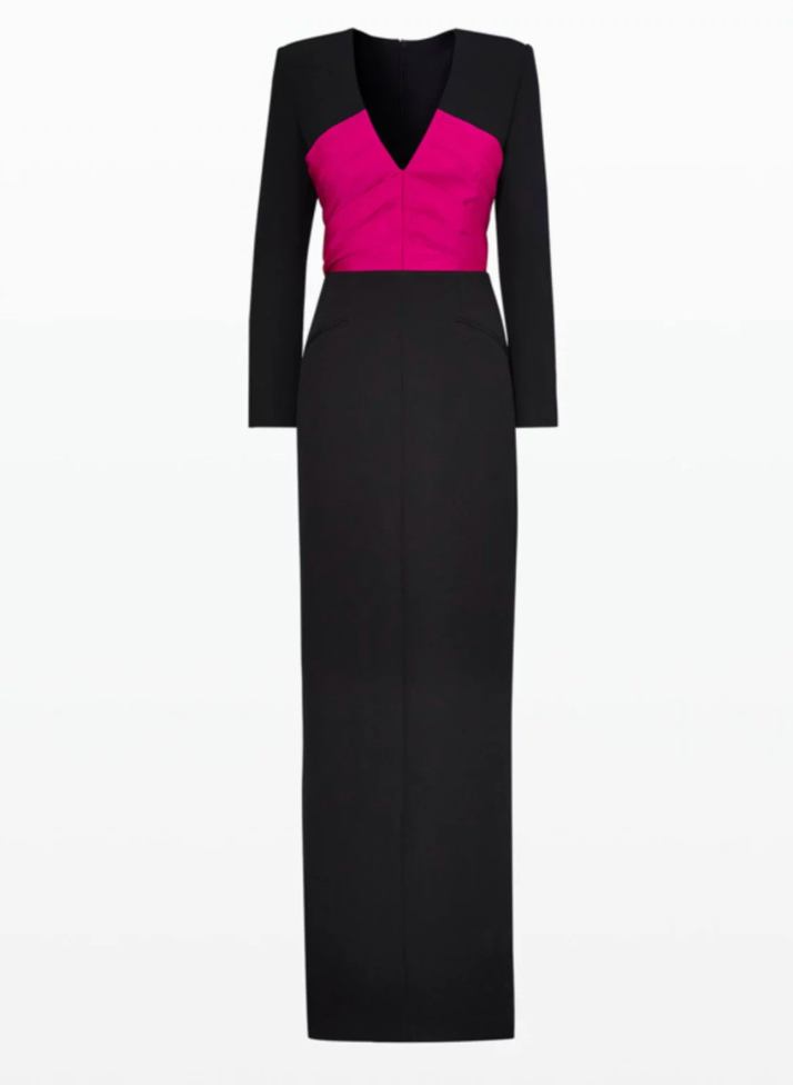 Black & Fuchsia Color-Block Long Sleeve Gown – VELORA