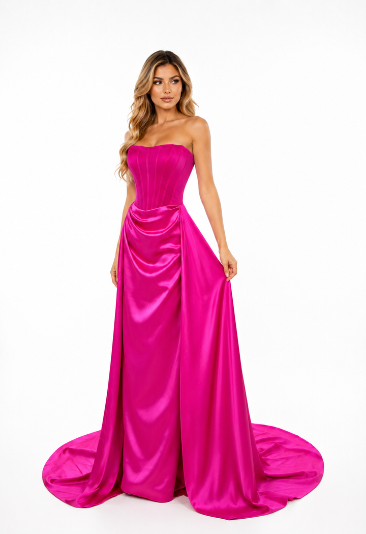 Fuchsia Strapless Satin Corset Gown – Fuchsia