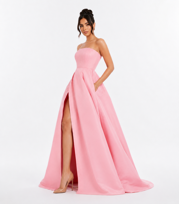 Strapless Draped Ball Gown – Rosé