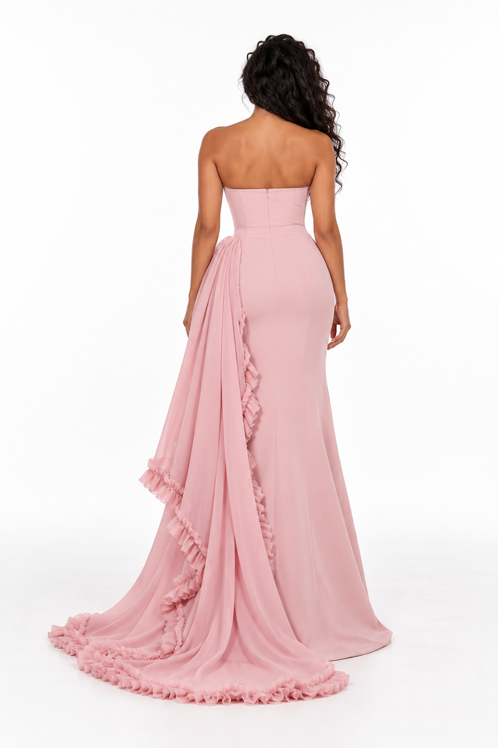 Rosette Strapless Draped Evening - Florencia