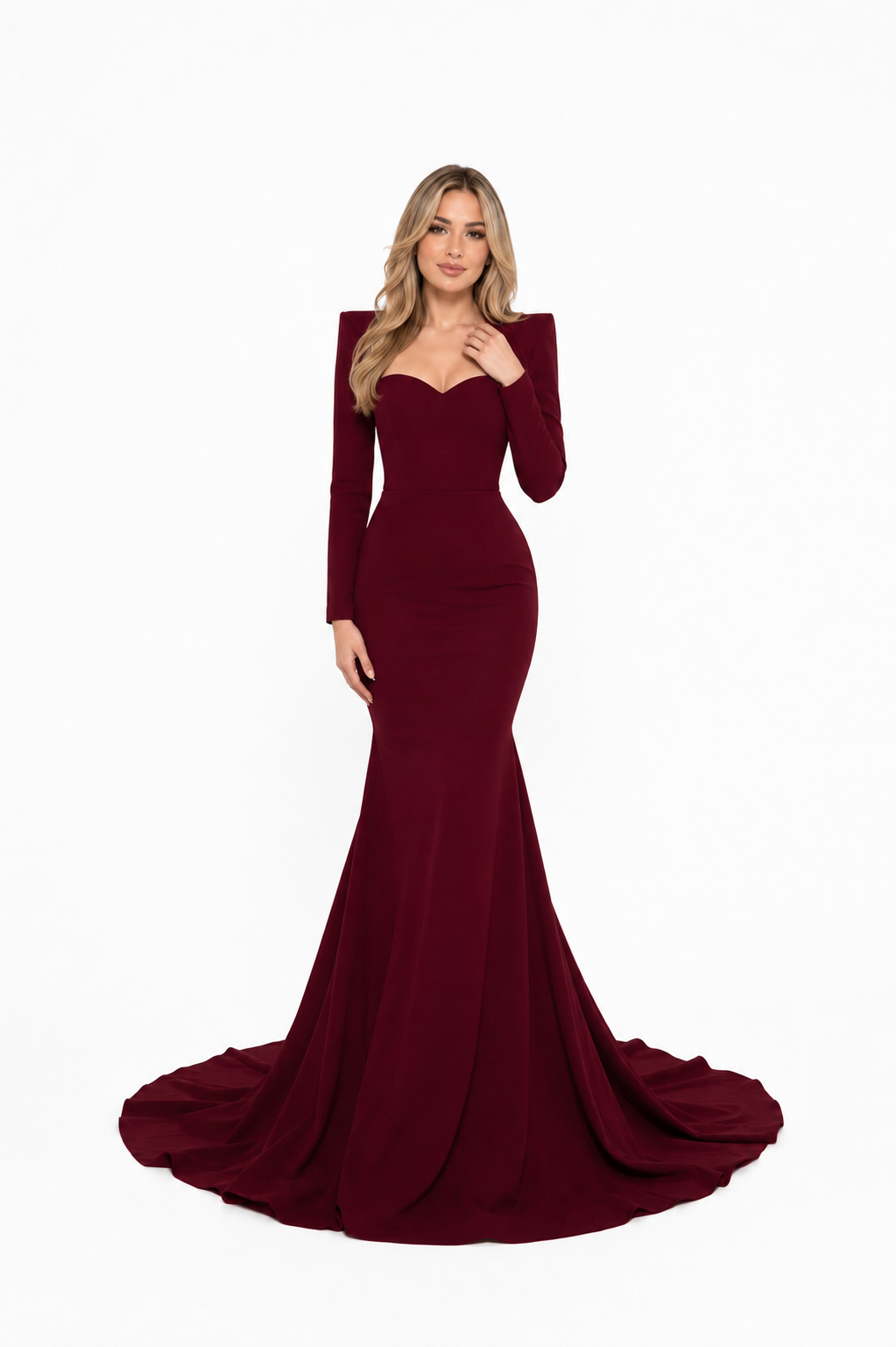 Structured Shoulder Mermaid Maxi Dress – BORDEAUX