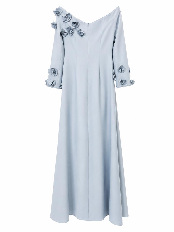 Powder Blue 3D Floral Appliqué Maxi Dress – AZUREA