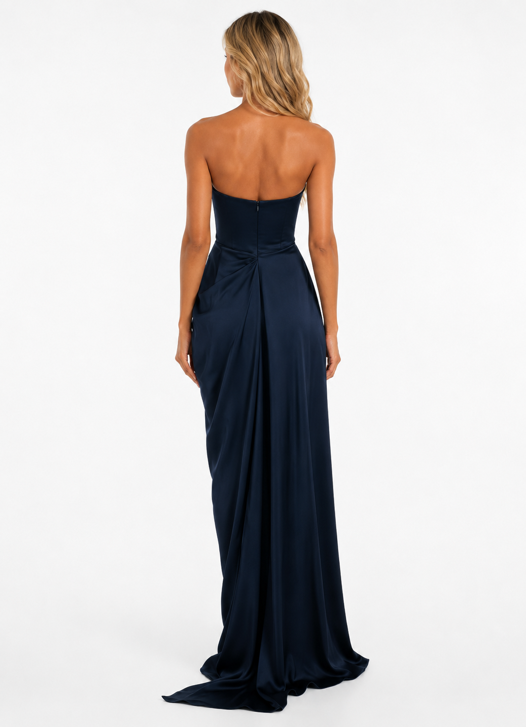 Strapless Draped Satin Gown – Midnight