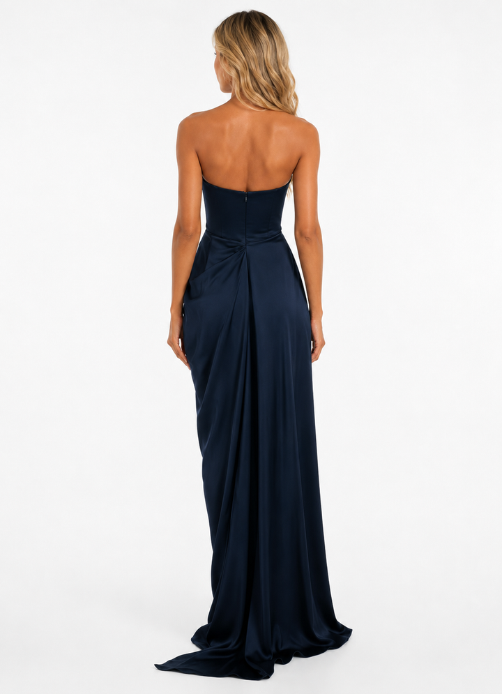 Strapless Draped Satin Gown – Midnight